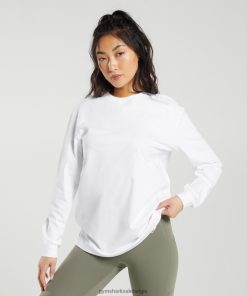Gymshark Belgie - Gymshark Katoenen oversized top met lange mouwen wit vrouwen Z6ZD64420