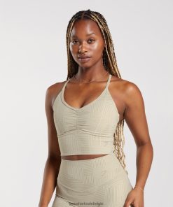 Gymshark Belgie - Gymshark Verhoogde lange sportbeha zandbruin vrouwen Z6ZD64189