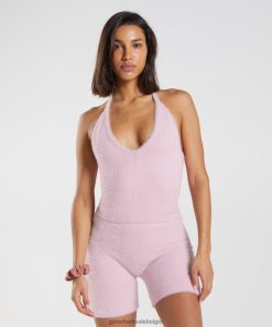 Gymshark Belgie - Gymshark Whitney wimpergebreide midi haltertop geperst bloemblaadje roze vrouwen Z6ZD64464