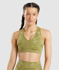 Gymshark Belgie - Gymshark adapt camo naadloze sportbeha savanne | griffioen groen vrouwen Z6ZD64193