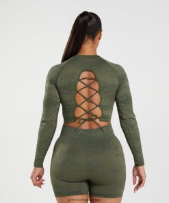 Gymshark Belgie - Gymshark adapt camo naadloze top met veters aan de achterkant mosolijf/kernolijf vrouwen Z6ZD64452