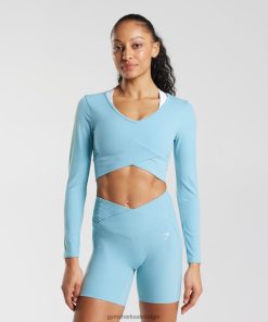 Gymshark Belgie - Gymshark gekruiste crop top met lange mouwen ijsberg blauw vrouwen Z6ZD64436