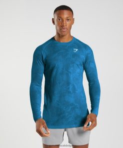 Gymshark Belgie - Gymshark geo naadloos t-shirt met lange mouwen atlantisch blauw/haaienblauw Heren Z6ZD64597
