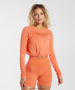 Gymshark Belgie - Gymshark naadloze crop top met lange mouwen van zweet ruimtevaart oranje vrouwen Z6ZD64456