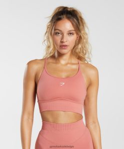 Gymshark Belgie - Gymshark naadloze lange sportbeha van sweatstof terracotta roze vrouwen Z6ZD64132