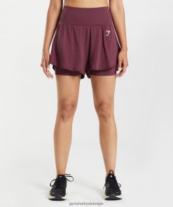Gymshark Belgie - Gymshark vitale naadloze 2.0 2-in-1 short gebakken kastanjebruine mergel vrouwen Z6ZD6465
