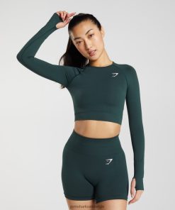 Gymshark Belgie - Gymshark vitale naadloze 2.0 crop top bosgroene mergel vrouwen Z6ZD64480