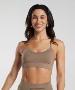 Gymshark Belgie - Gymshark zweet naadloze sportbeha fossiel bruin vrouwen Z6ZD64122