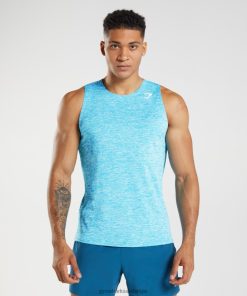 Gymshark Leggingg - Gymshark aankomst slanke mergeltank haai blauw/wit gemêleerd Heren Z6ZD64940