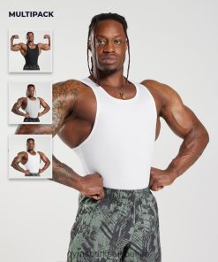 Gymshark Leggingg - Gymshark geribbelde tank 3pk wit/zwart/steengrijs gemêleerd Heren Z6ZD64908