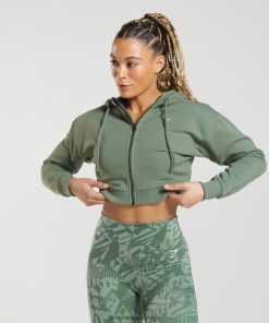 Gymshark Leggingg - Gymshark gs power cropped hoodie met rits wilg groen vrouwen Z6ZD64397