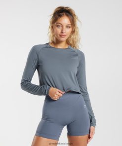 Gymshark Leggingg - Gymshark naadloze crop top met lange mouwen van zweet avond blauw vrouwen Z6ZD64431