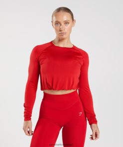 Gymshark Leggingg - Gymshark naadloze crop top met lange mouwen van zweet salsa rood vrouwen Z6ZD64439