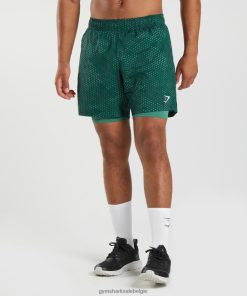 Gymshark Leggingg - Gymshark sport 7 2 in 1 korte broek hoi groen Heren Z6ZD64564