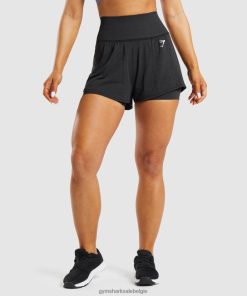 Gymshark Leggingg - Gymshark vitale naadloze 2.0 2-in-1 short zwarte mergel vrouwen Z6ZD6488