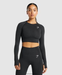 Gymshark Leggingg - Gymshark vitale naadloze 2.0 crop top met lange mouwen zwarte mergel vrouwen Z6ZD64467