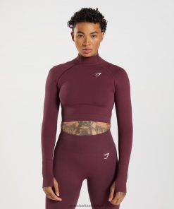 Gymshark Leggingg - Gymshark vitale naadloze 2.0 midi-top met hoge hals gebakken kastanjebruine mergel vrouwen Z6ZD64471