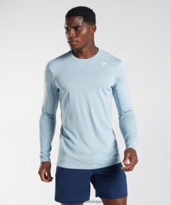 Gymshark Sale - Gymshark aankomst gemêleerd T-shirt met lange mouwen ijsbergblauw/ijzig blauw gemêleerd Heren Z6ZD64730