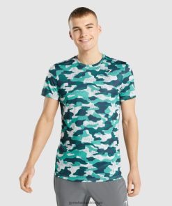 Gymshark Sale - Gymshark aankomst t-shirt blauwgroen print Heren Z6ZD64686