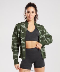 Gymshark Sale - Gymshark adapt camo naadloos trainingsjack mos olijf/aloëgroen vrouwen Z6ZD64371