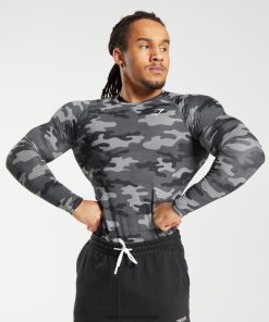 Gymshark Sale - Gymshark element basislaagtop met lange mouwen grijze afdruk Heren Z6ZD64690