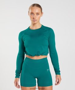 Gymshark Sale - Gymshark naadloze crop top met lange mouwen van zweet rijke wintertaling vrouwen Z6ZD64433