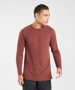 Gymshark Sale - Gymshark retake naadloos t-shirt met lange mouwen rozebruin/zwart gemêleerd Heren Z6ZD64606