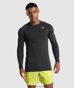 Gymshark Sale - Gymshark vitaal licht naadloos T-shirt met lange mouwen zwarte mergel Heren Z6ZD64746