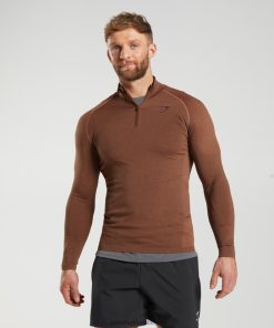 Gymshark Sale - Gymshark vitale 1/4 ritssluiting persimmon rood/truffelbruin Heren Z6ZD64826