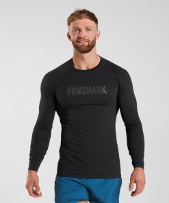 Gymshark Shorts - Gymshark Apollo-T-shirt met lange mouwen zwart Heren Z6ZD64731
