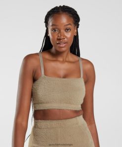 Gymshark Shorts - Gymshark Whitney wimpergebreide bandeau cementbruin vrouwen Z6ZD64163