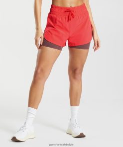 Gymshark Shorts - Gymshark hardloopbroek 2 in 1 fluo fel roze/magenta bruin vrouwen Z6ZD6451