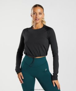 Gymshark Shorts - Gymshark naadloze crop top met lange mouwen van zweet zwart vrouwen Z6ZD64430
