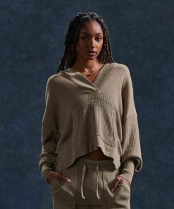 Gymshark Shorts - Gymshark pauze gebreide hoodie cementbruin/kiezelgrijs vrouwen Z6ZD64384